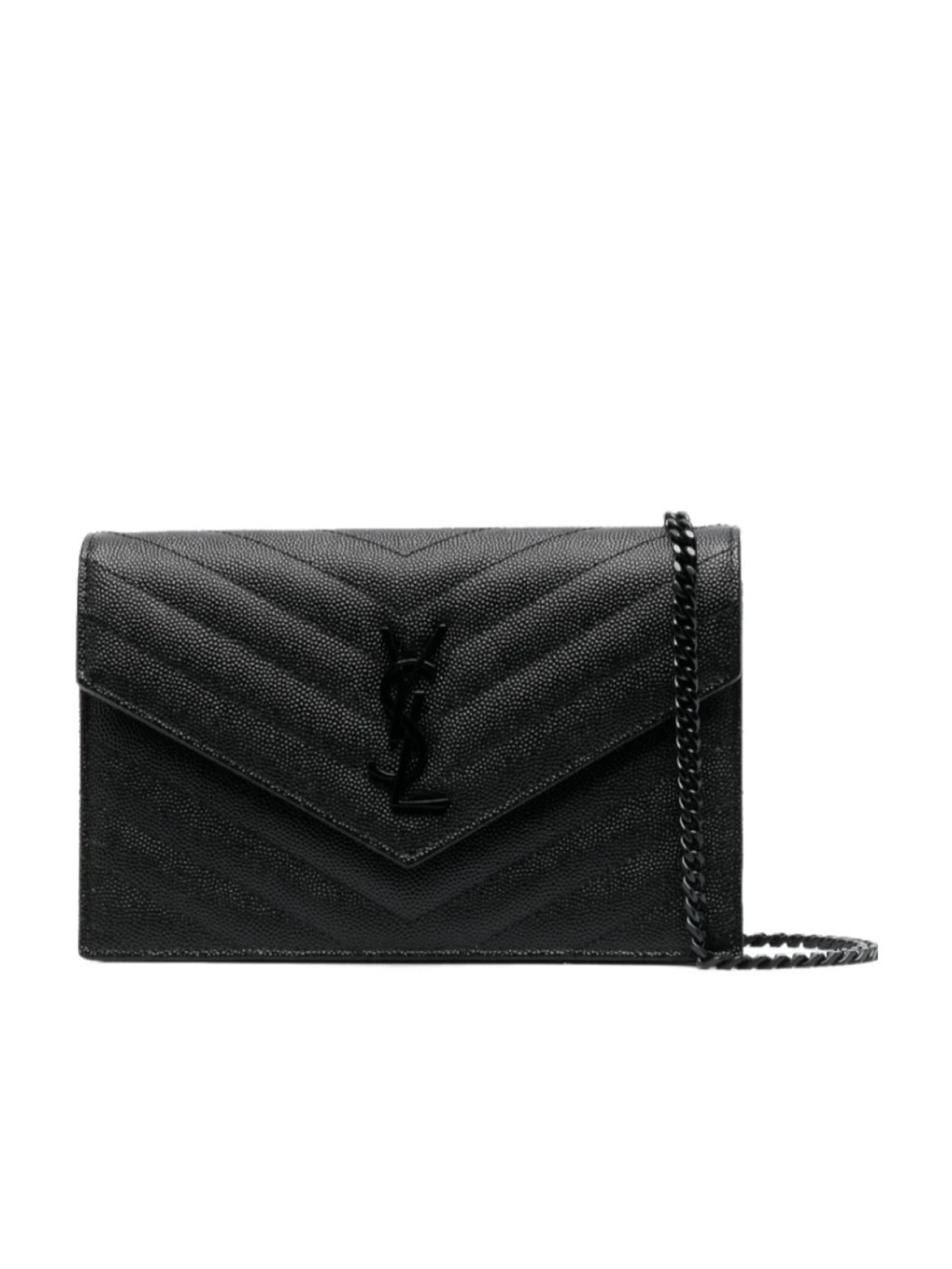 New Yves Saint Laurent Cassandre Envelope Chain Wallet Black YSL Quilted Leather